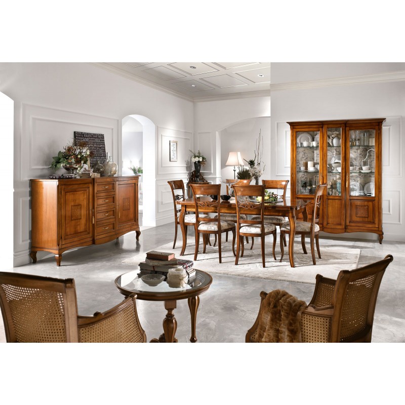 MOBILI 2G - Vetrina classica 2 porte legno intarsio bassano 163X45X207 VISTA FRONTALE SALA COMPLETA