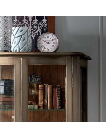 MOBILI 2G - Vetrina classica 2 porte legno shabby 100X40X150 vista frontale cappello e porte