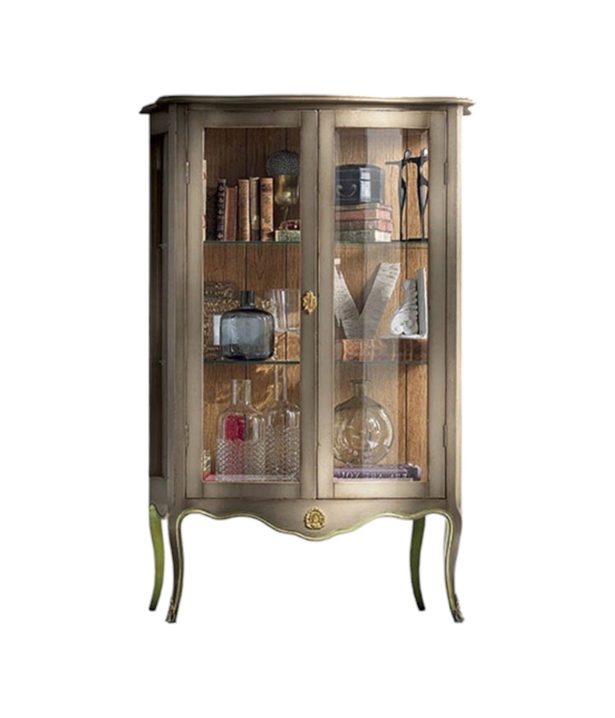 MOBILI 2G - Vetrina classica 2 porte legno shabby 100X40X150 vista frontale