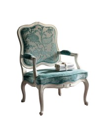 MOBILI 2G - Poltrona classica imbottita legno shabby bianco invecchiato VISTA FRONTALE