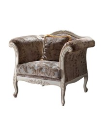 MOBILI 2G - Poltrona classica imbottita legno shabby bianco invecchiato 108x82x96 vista frontale