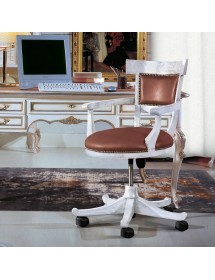 MOBILI 2G - Poltrona girevole classica legno bianco imbottita ecopelle 61x67x87 vista frontale