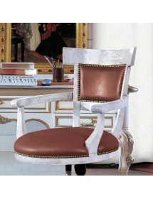 MOBILI 2G - Poltrona girevole classica legno bianco imbottita ecopelle 61x67x87 vista frontale seduta  e schienale