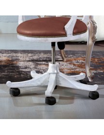 MOBILI 2G - Poltrona girevole classica legno bianco imbottita ecopelle 61x67x87 vista frontale gambe e leva altezza