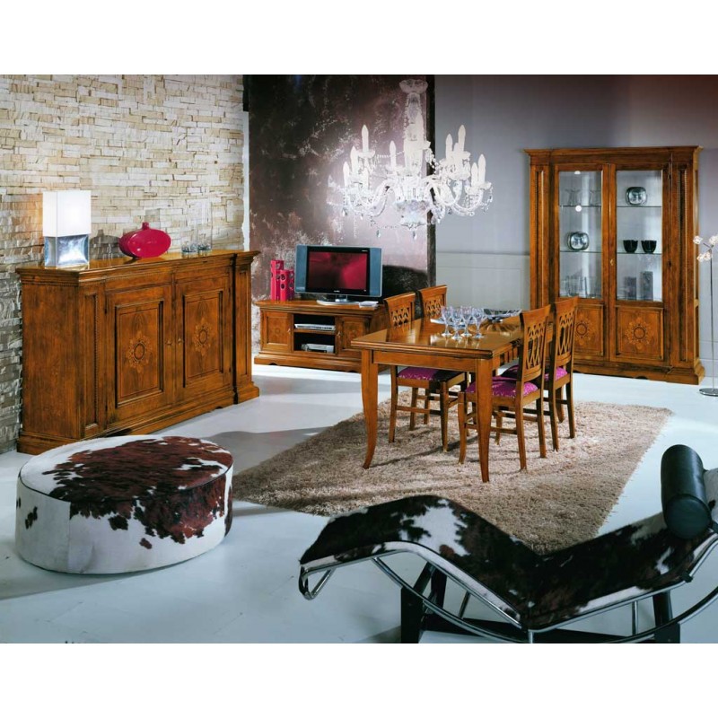 MOBILI 2G - Soggiorno classico completo legno intarsio finitura bassano vista frontale