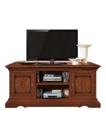 MOBILI 2G - Porta tv 2 porte classico intarsiato legno tinta noce 130X50x60 vista frontale