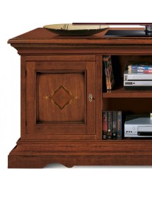 MOBILI 2G - Porta tv 2 porte classico intarsiato legno tinta noce 130X50x60 vista frontale porta laterale