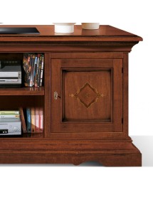 MOBILI 2G - Porta tv 2 porte classico intarsiato legno tinta noce 130X50x60 vista frontale porta laterale