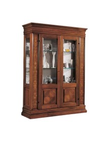 MOBILI 2G - Vetrina classica 2 porte legno intarsio noce 158X53X215 vista frontale