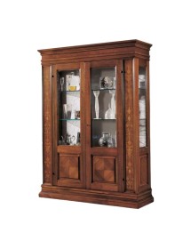 MOBILI 2G - Vetrina classica 2 porte legno intarsio noce 158X53X215 vista frontale