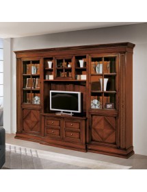 MOBILI 2G - Parete Attrezzata porta tv Classica Legno tinta noce 312X45X238 vista frontale