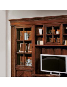 MOBILI 2G - Parete Attrezzata porta tv Classica Legno tinta noce 312X45X238 vista frontale cappello