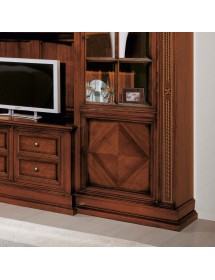 MOBILI 2G - Parete Attrezzata porta tv Classica Legno tinta noce 312X45X238 vista frontale zoccolo a terra con intarsi