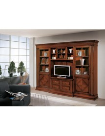 MOBILI 2G - Parete Attrezzata porta tv Classica Legno tinta noce 312X45X238 vista frontale