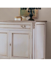 MOBILI 2G - Soggiorno barocco legno shabby bianco Venezia oro argento vista frontale credenza