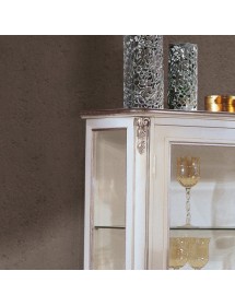 MOBILI 2G - Soggiorno barocco legno shabby bianco Venezia oro argento vista frontale vetrina