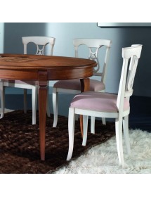 MOBILI 2G - Sedia classica imbottita tessuto shabby bianco 48x54x94 vista laterale