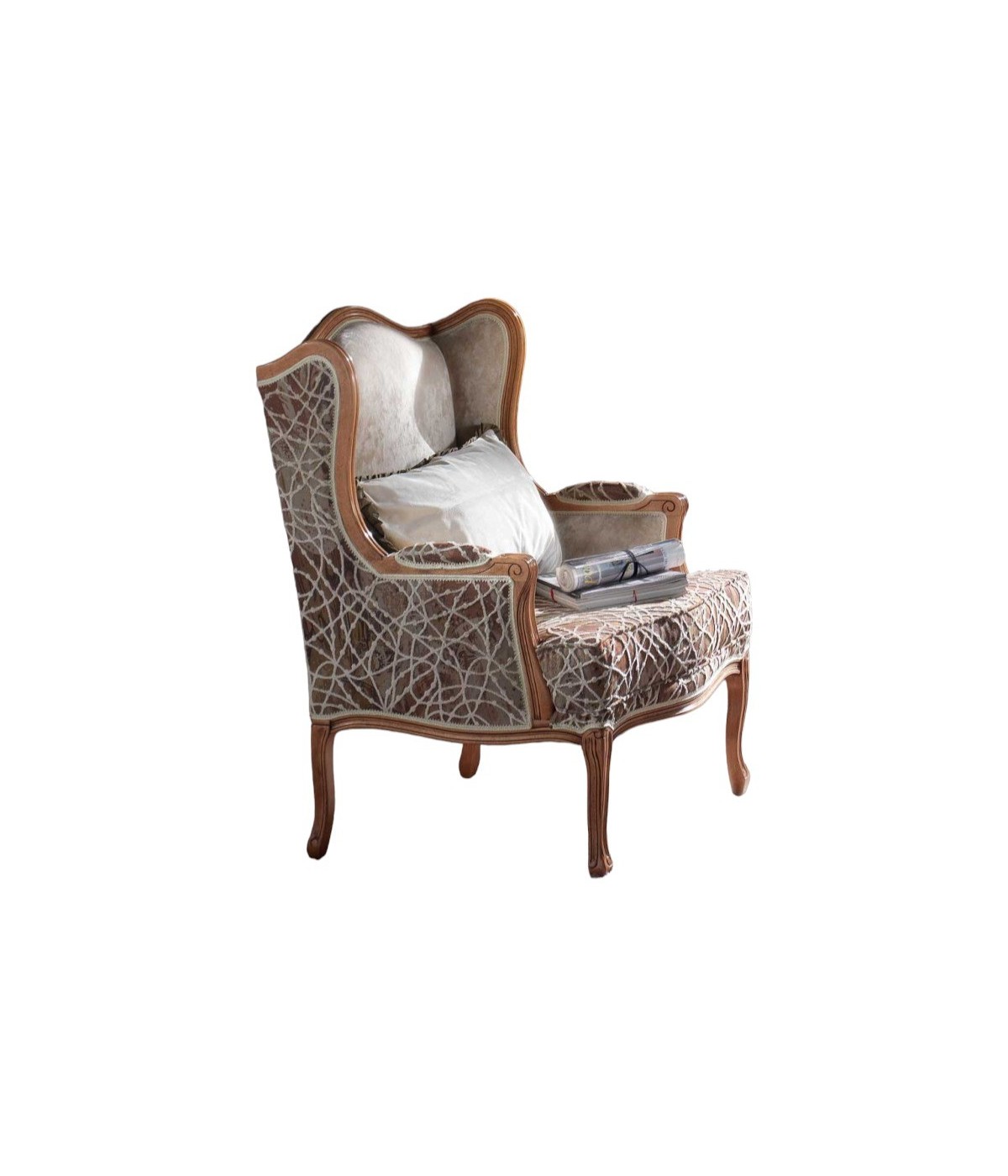 MOBILI 2G - Poltrona bergere imbottita tessuto legno bassano 70x80x104 VISTA LATERALE