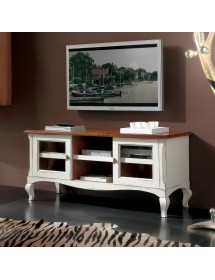MOBILI 2G -  Porta Tv 2 porte scorrevoli Shabby legno bianco Consumato 146X50x65 VISTA FRONTALE