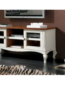 MOBILI 2G -  Porta Tv 2 porte scorrevoli Shabby legno bianco Consumato 146X50x65 VISTA FRONTALE GAMBE