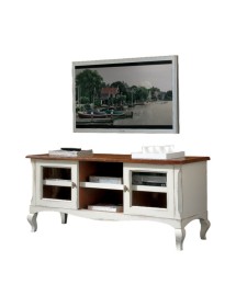 MOBILI 2G -  Porta Tv 2 porte scorrevoli Shabby legno bianco Consumato 146X50x65 VISTA FRONTALE