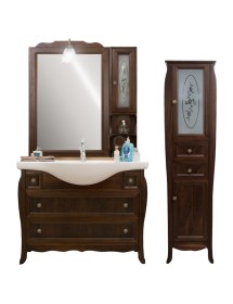 Mobile bagno classico con colonna legno tinta noce L.108 P.50