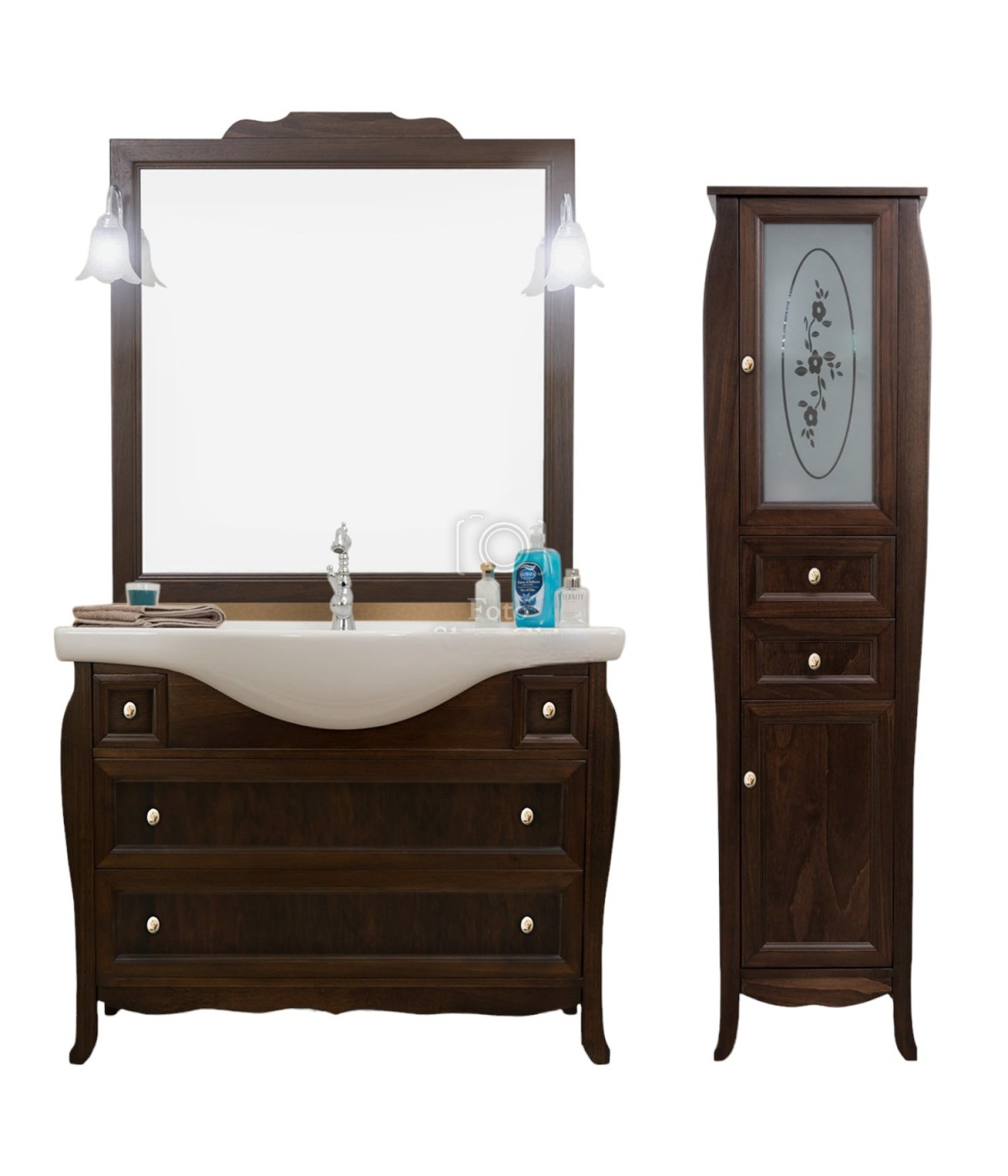 Mobile bagno Classico con Colonna Legno Tinta Noce L.108 P.50