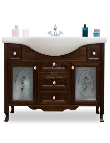 MOBILI 2G - Mobile bagno Classico Sagomato con Colonna Legno Tinta Noce L.105 P.50 vista frontale base