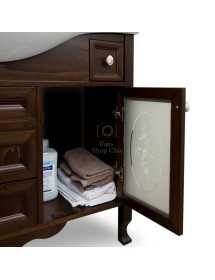 MOBILI 2G - Mobile bagno Classico Sagomato con Colonna Legno Tinta Noce L.105 P.50 vista frontale base aperta