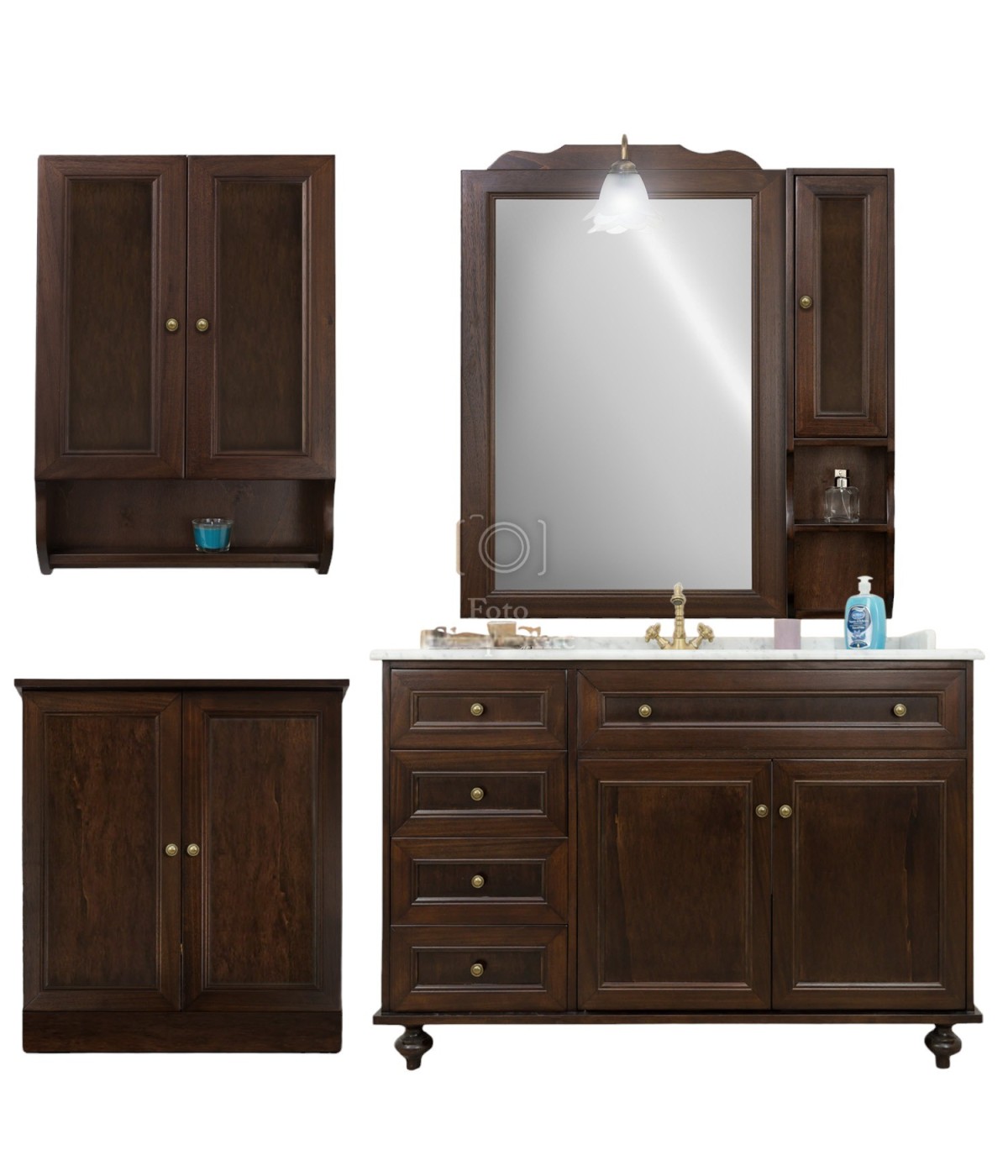 MOBILI 2G - Mobile bagno arte povera con marmo e colonna copri lavatrice Legno Noce L.160 P.60 vista frontale