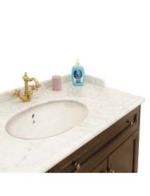 MOBILI 2G - Mobile bagno arte povera con marmo e colonna copri lavatrice Legno Noce L.160 P.60 vista frontale marmo e lavabo