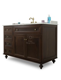 MOBILI 2G - Mobile bagno arte povera con marmo e colonna copri lavatrice Legno Noce L.160 P.60 vista laterale