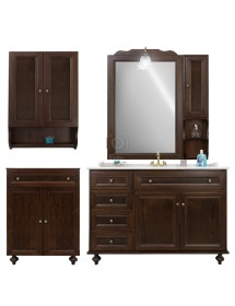 MOBILI 2G - Mobile bagno arte povera con marmo e colonna Legno Noce L.160 P.60 vista frontale