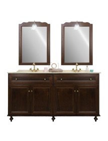 MOBILI 2G - Mobile Bagno arte povera legno doppia vasca Marmo crema  L.160 P.60 vista frontale