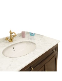 MOBILI 2G - Mobile Bagno arte povera legno doppia vasca Marmo crema  L.160 P.60 vista frontale lavello e top in marmo