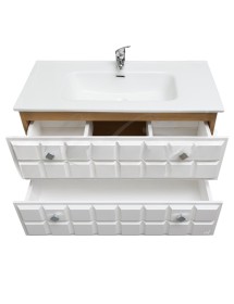 MOBILI 2G - Mobile bagno moderno sospeso legno bianco cubico 90x46 vista frontale