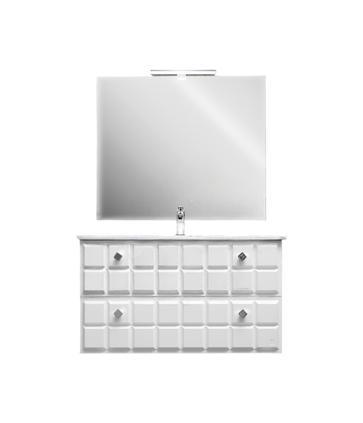 MOBILI 2G - Mobile bagno moderno sospeso legno bianco cubico 90x46 vista frontale