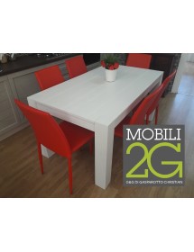 MOBILI 2G - Tavolo Abete bianco spazzolato allungabile misure 140x90 con 2 allunghe da 40 cm VISTA APERTO