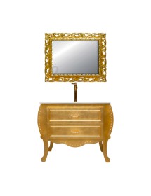 MOBILI 2G - MOBILE BAGNO SAGOMATO CLASSICO 2 CASSETTI LEGNO ORO L.90 P.46 VISTA FRONTALE