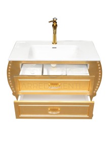 MOBILI 2G - MOBILE BAGNO SAGOMATO CLASSICO 2 CASSETTI LEGNO ORO L.90 P.46 VISTA FRONTALE APERTURA CASSETTI