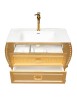MOBILI 2G - MOBILE BAGNO SAGOMATO CLASSICO 2 CASSETTI LEGNO ORO L.90 P.46 VISTA FRONTALE APERTURA CASSETTI
