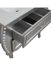 MOBILI 2G - MOBILE BAGNO SAGOMATO CLASSICO 2 CASSETTI LEGNO ARGENTO L.90 P.46 vista frontale cassetto