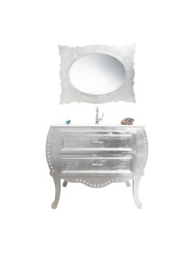 MOBILI 2G - MOBILE BAGNO SAGOMATO CLASSICO 2 CASSETTI LEGNO ARGENTO L.90 P.46 vista frontale