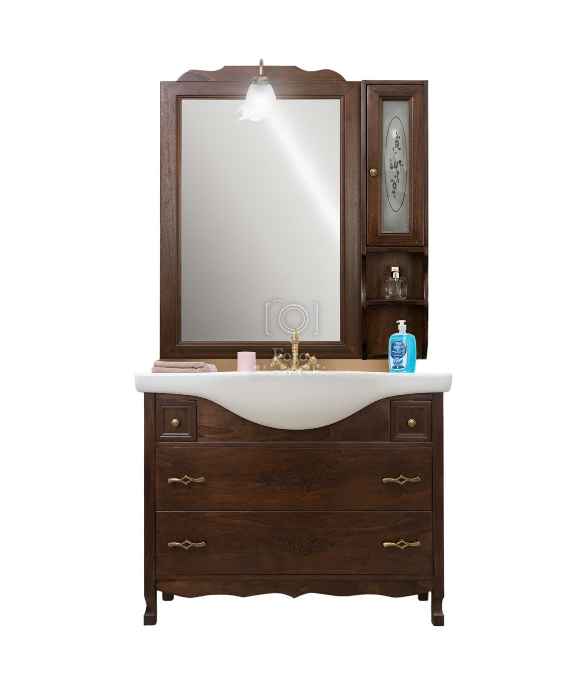 MOBILI 2G - MOBILE BAGNO LEGNO ARTE POVERA TINTA NOCE L.105 P.50 vista frontale