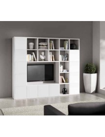 MOBILI 2G - Libreria porta Tv moderna frassino bianco L261 P30 H218 vista laterale