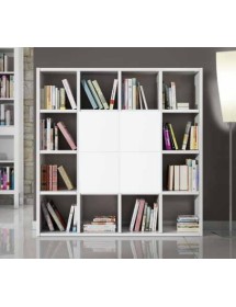 MOBILI 2G - Libreria porta Tv moderna laminato bianco frassino  L.175 P.30 H.175 vista frontale