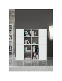 MOBILI 2G - Libreria porta Tv moderna laminato bianco frassino  L.175 P.30 H.175 vista frontale