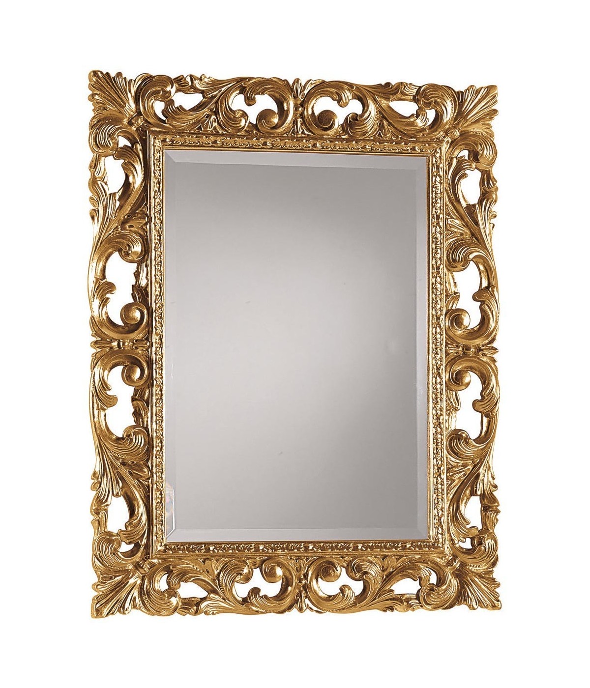 MOBILI 2G - Specchiera Barocca Intagliata In Foglia Oro L.74 P.3 H.94 vista frontale