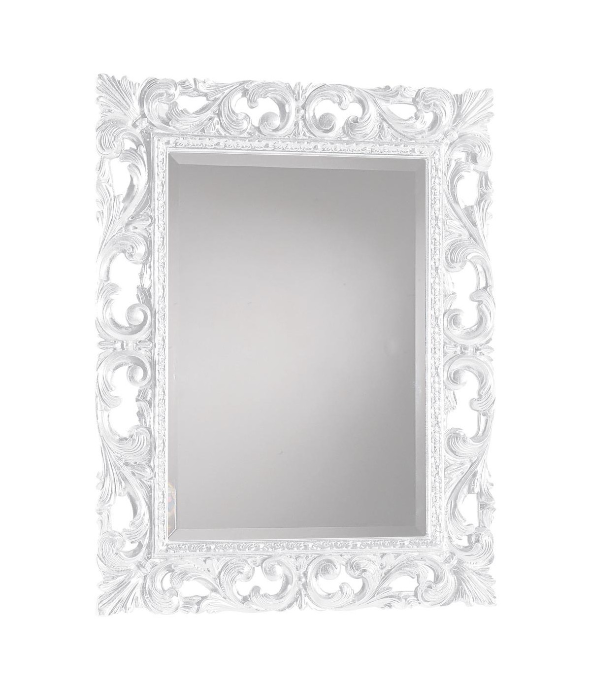 MOBILI 2G - Specchiera Barocca Intagliata bianco lucida  L.74 P.3 H.94 vista frontale