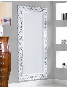 MOBILI 2G - Specchiera rettangolare barocca intagliata bianco lucido L.107xP.5 H.207 vista verticale